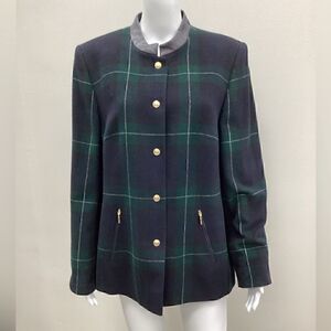 VINTAGE BASLER plaid blazer with leather trim size 4